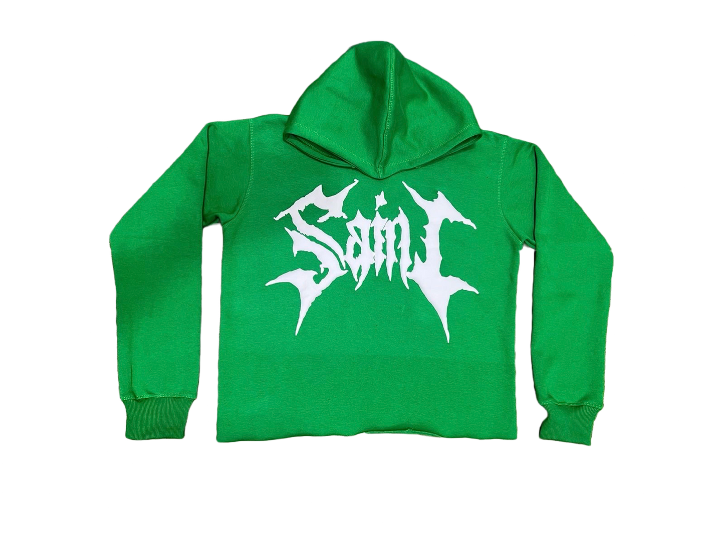 Green “World Domination” cropped hoodie