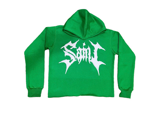 Green “World Domination” cropped hoodie